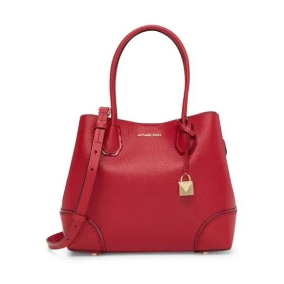 Michael Kors Mercer Gallery Medium Center Zip Leather Tote Bag in Bright Red